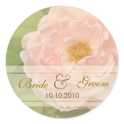 Pink Rose Wedding Round Stickers