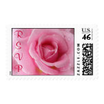 Pink Rose with dew, vertical RSVP stamp