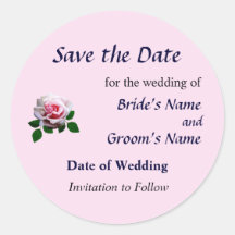 Pink Rose With Leaves Save the Date Round Sticker