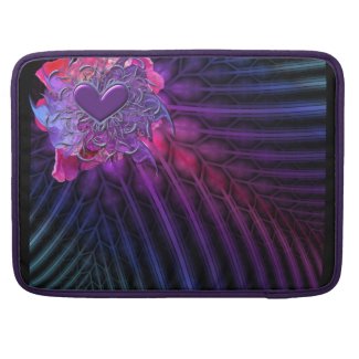 Pink Rose with Purple Heart Accent on Cool Stripes MacBook Pro Sleeves