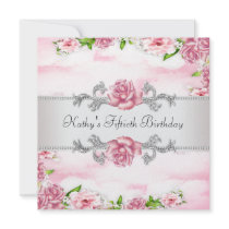 Pink Rose Womans 50th Birthday Party Personalized Invitation