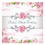 Pink Rose Womans 50th Birthday Party Personalized Invitation