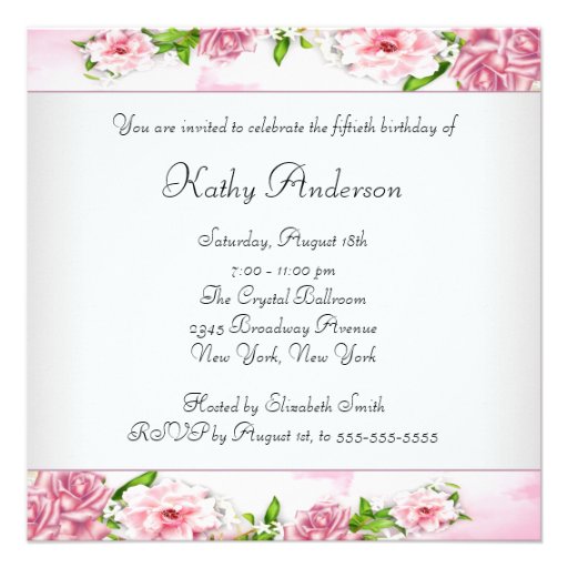 Pink Rose Womans 50th Birthday Party Personalized Invitation