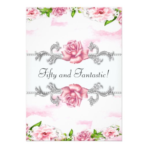 Pink Rose Womans 50th Birthday Party Invites
