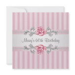 Pink Rose Womans 60th Birthday Party Personalized Announcements