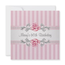 Pink Rose Womans 60th Birthday Party Personalized Announcements
