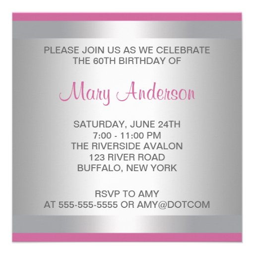 Pink Rose Womans 60th Birthday Party Personalized Announcements