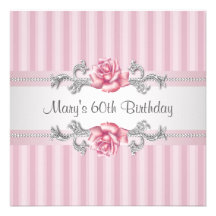 Pink Rose Womans 60th Birthday Party Personalized Announcements