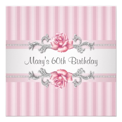 Pink Rose Womans 60th Birthday Party Personalized Announcements