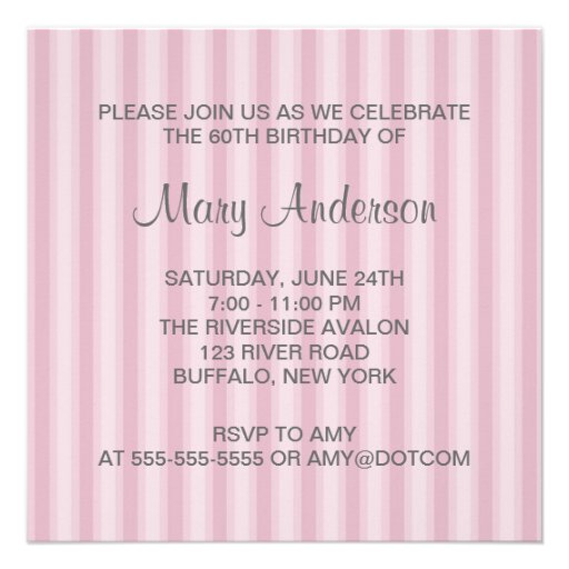 Pink Rose Womans 60th Birthday Party Personalized Announcements