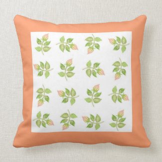 Pink Rosebud Throw Pillow, Cushion, Apricot Border