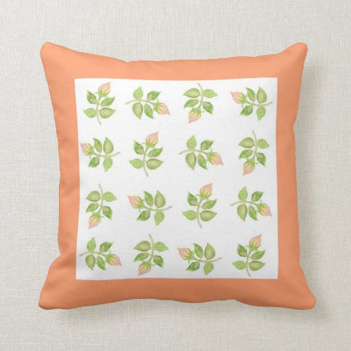 Pink Rosebud Throw Pillow, Cushion, Apricot Border Zazzle