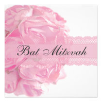 Pink Roses and Lace Bat Mitzvah Invitation