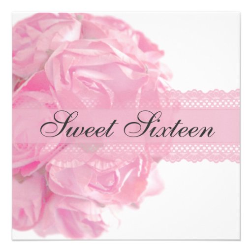 Pink Roses and Lace Sweet Sixteen Birthday Party Announcements