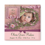 Pink Roses Baby Girl Photo Birth Magnets