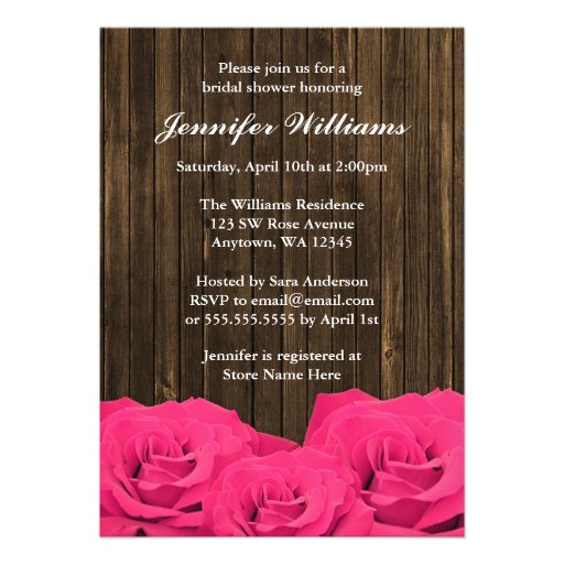 Pink Roses Barn Wood Bridal Shower Announcements