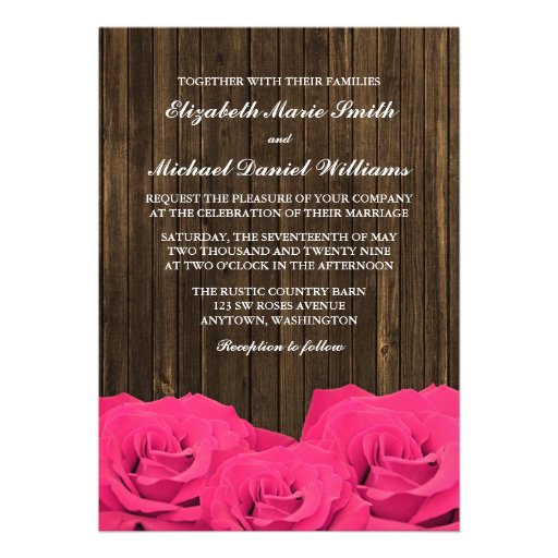 Pink Roses Barn Wood Wedding Personalized Invitations