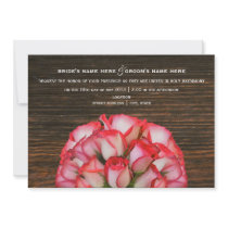 Pink Roses & Barnwood Rustic Wedding Invitation invitations