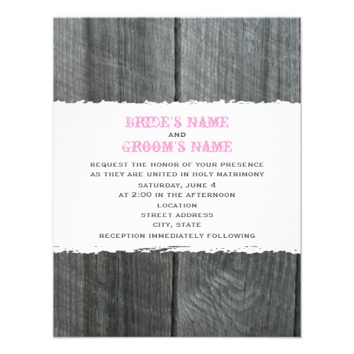 Pink Roses & Barnwood Wedding Invitation