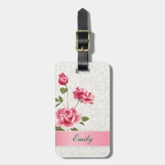 Pink Roses Beige Damasks Tags For Luggage