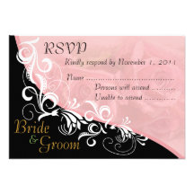 Pink Roses Bride & Groom RSVP Card #2B Announcement