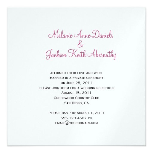 Pink Roses Callas Buds After Wedding Celebration Personalized Announcement