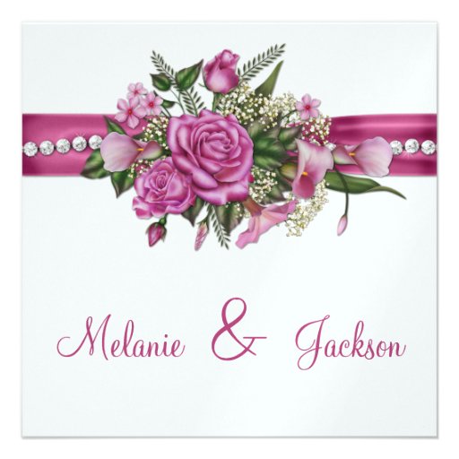 Pink Roses Callas Buds After Wedding Celebration Personalized Announcement