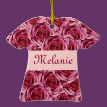 Pink  Roses Christmas Name Custom Ornament ornaments