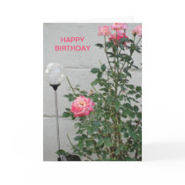 Pink Roses & Clear Gazing Ball, Birthday Greeting Card