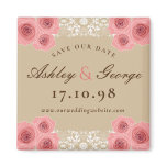 Pink Roses Damask Lace Custom Save The Date Magnet