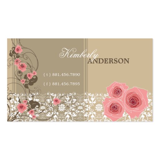 Pink Roses Damask Lace Fleur Elegant Chic Vintage Business Card Templates