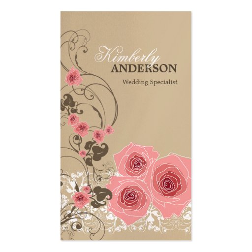Pink Roses Damask Lace Fleur Elegant Chic Vintage Business Card Templates (front side)