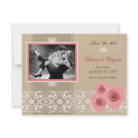 Pink Roses Damask Lace Save The Date Announcement
