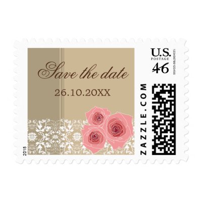Pink Roses Damask Lace Save The Date Custom Stamps