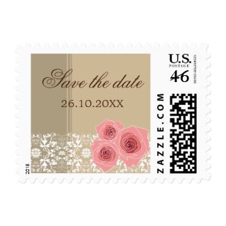 Pink Roses Damask Lace Save The Date Custom Stamps stamp