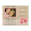 Pink Roses Damask Lace Save The Date Postcard by fat_fa_tin Pink Roses Damask Lace Save The Date Postcard