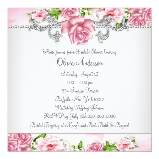 Pink Roses Elegant Rose Bridal Shower Personalized Announcements
