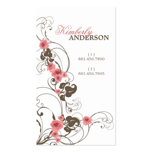 Pink Roses Fleur Elegant Nature Floral Flowers Business Card Templates (front side)