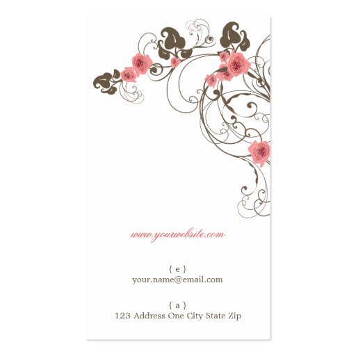 Pink Roses Fleur Elegant Nature Floral Flowers Business Card Templates (back side)