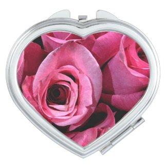 Pink Roses Floral Compact Mirror