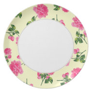 Flower plates: Pink roses Floral pattern on cream and white plate