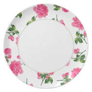 Pink roses Floral pattern on white plate