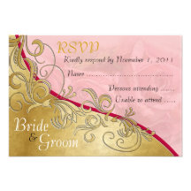 Pink Roses & Gold - Bride & Groom RSVP Card