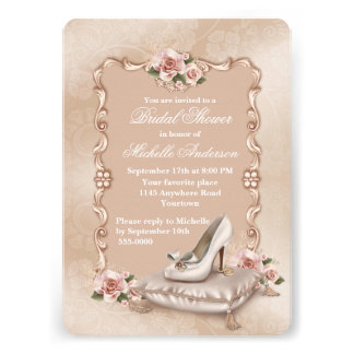 Pink Roses High Heel Shoe Bridal Shower Invitations