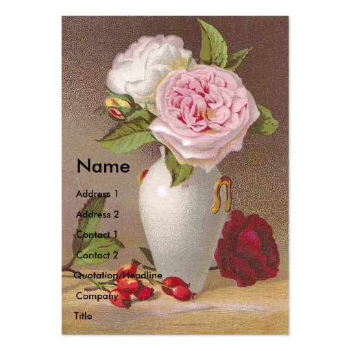 Pink Roses in White Vase Victorian Trade Card Business Card Template