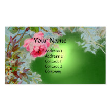 PINK ROSES & JASMINES MONOGRAM GEM STONE green Business Card