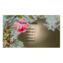 PINK ROSES & JASMINES MONOGRAM GEM STONE grey Business Card