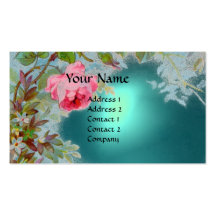 PINK ROSES & JASMINES MONOGRAM GEM STONE teal blue Business Card Templates