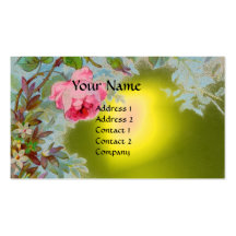 PINK ROSES & JASMINES MONOGRAM GEM STONE yellow Business Card Template
