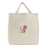 Pink roses love embroidered canvas tote bag